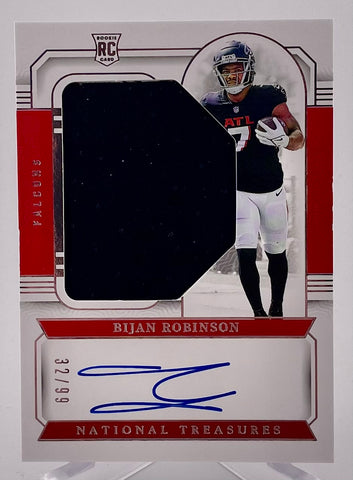 Falcons Bijan Robinson 2023 Panini National Treasures No.3 #32/99 Autographed Relic Rookie Single Card