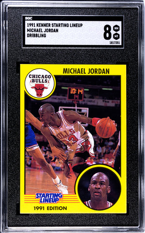 Bulls Michael Jordan 1991 Kenner Starting Lineup "Dribbling" SGC Graded 8 Single Card (1817251)