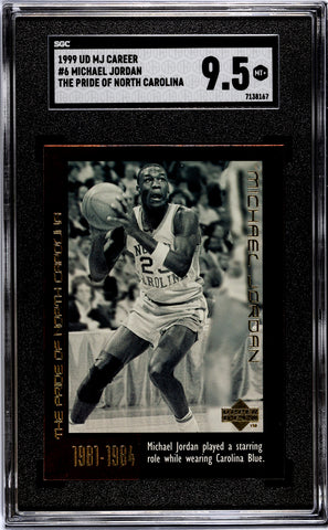 Bulls Michael Jordan 1999 Upper Deck MJ Career No.6 The Pride of North Carolina SGC Graded 9.5 Single Card (7138167)