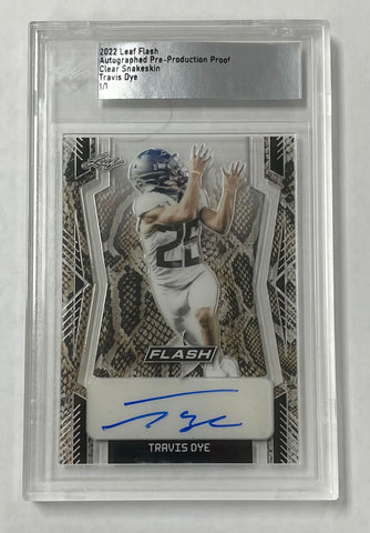 Travis Dye 2022 Leaf Flash Pre-Production 1/1 Clear Snakeskin Autographed Rookie Single Card