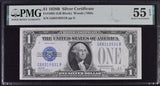 1928B $1 Silver Certificate Dollar Bill - Fr#1602, GB Block, Woods/Mills - PMG Graded 55 (Lot of 4)
