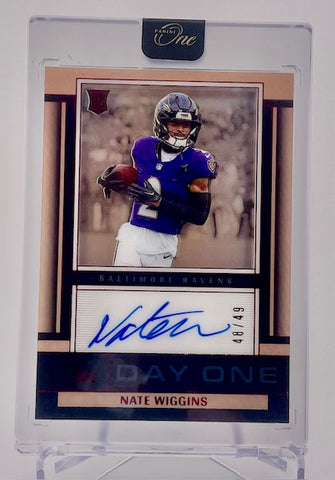 Ravens Nate Wiggins 2024 Panini One No.144 #48/49 Autographed Rookie Single Card