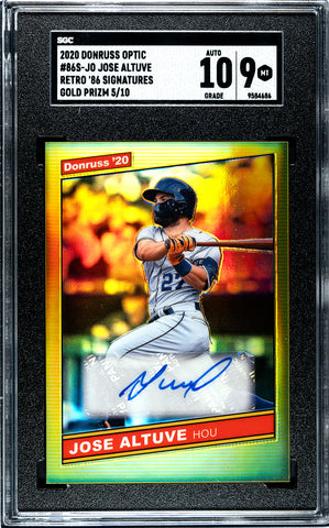 Astros Jose Altuve 2020 Donruss Optic No.86S-JO #05/10 SGC Graded 9 Autographed Single Card