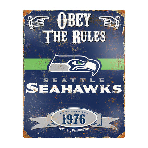 Seahawks Obey Embossed Metal Sign
