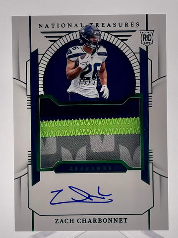 Seahawks Zach Charbonnet 2023 Panini National Treasures No.196 #25/26 Autographed Relic Rookie Single Card