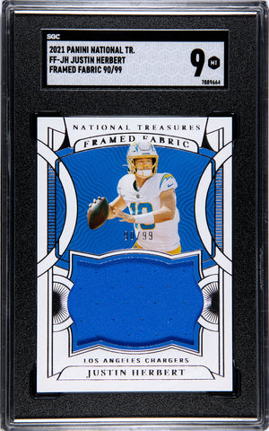 Chargers Justin Herbert 2021 Panini National Treasures No.FF-JH #90/99 Relic SGC Graded 9 Single Card