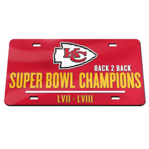 Chiefs Laser Cut License Plate Tag Acrylic Color Super Bowl 58 Champs