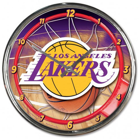 Lakers Round Wall Clock Chrome