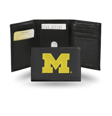 Michigan Leather Wallet Embroidered Trifold