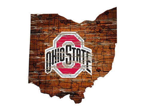 Ohio St 24" Wood State Road Map Sign Large