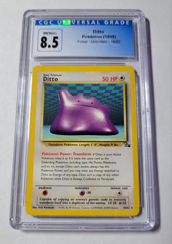 Pokemon Ditto 1999 CGC Graded 8.5 #18/62 Fossil Unlimited Single Card