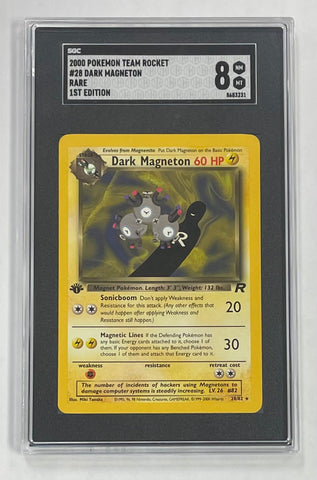 Dark Magneton Pokemon 2000 SGC 8 Team Rocket 1st Edition 28/82 Graded Single Card