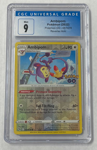 Ambipom Pokemon 2022 CGC 9 Pokemon Go 057/078 Reverse Holo Graded Single Card