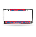 Rangers Laser Cut License Plate Frame Silver w/ Red Background NHL