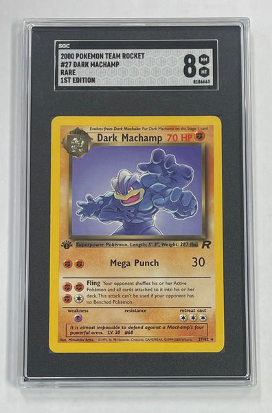 Pokémon Dark Machamp 2000 SGC 8 Team Rocket 1st Edition 27/82 Graded Single  Card