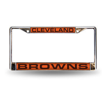 Browns Laser Cut License Plate Frame Silver w/ Orange Background