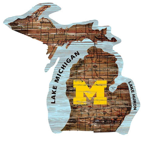 Michigan 24" Wood State Road Map Sign Large