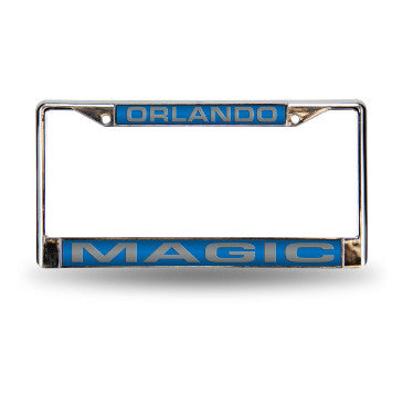 Magic Laser Cut License Plate Frame Silver w/ Blue Background