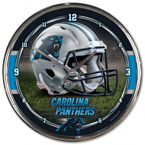 Panthers Round Wall Clock Chrome NFL