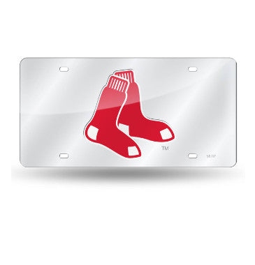 Red Sox Laser Cut License Plate Tag Silver "Sox" Logo