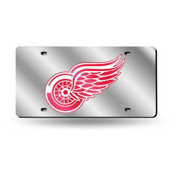 Red Wings Laser Cut License Plate Tag Silver