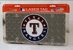 Rangers Laser Cut License Plate Tag Silver Diamond Cut MLB