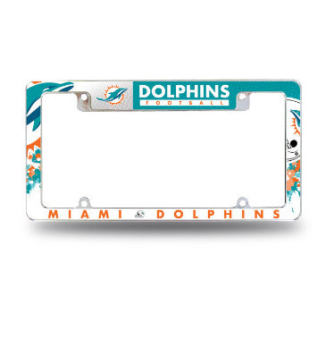 Dolphins Chrome License Plate Frame All Over