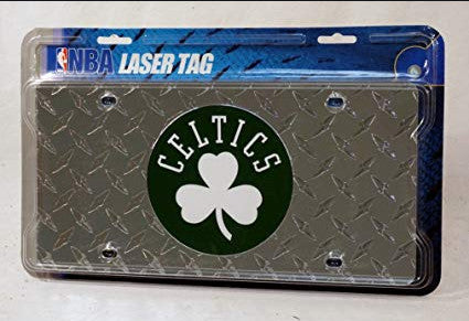 Celtics Laser Cut License Plate Tag Silver Diamond Cut