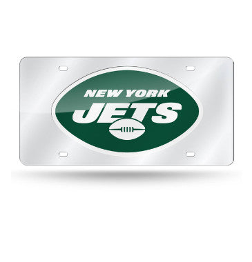 Jets Laser Cut License Plate Tag Silver NFL