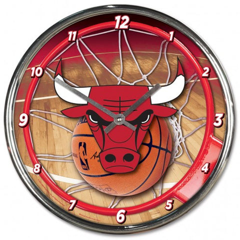 Bulls Round Wall Clock Chrome
