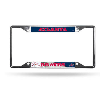 Braves Chrome License Plate Frame Silver w/ Blue Background