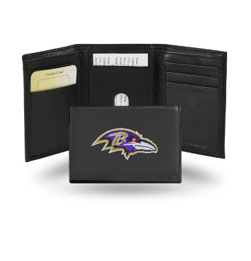 Ravens Leather Wallet Embroidered Trifold