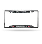 Red Wings Chrome License Plate Frame Silver w/ Black Background