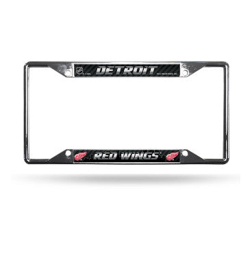 Red Wings Chrome License Plate Frame Silver w/ Black Background