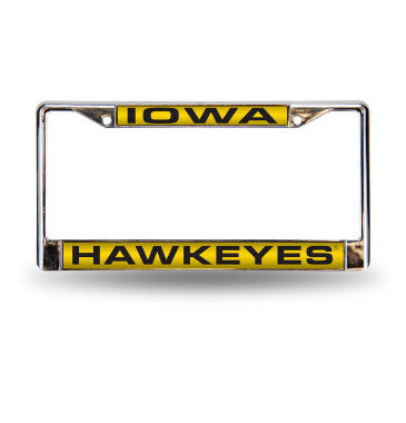 Iowa Laser Cut License Plate Frame Silver w/ Yellow Background