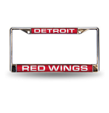 Red Wings Laser Cut License Plate Frame Silver