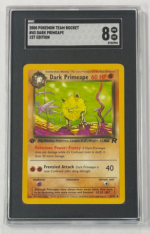 Dark Primeape Pokemon 2000 SGC 8 Team Rocket 1st Edition 43/82 Graded Single Card