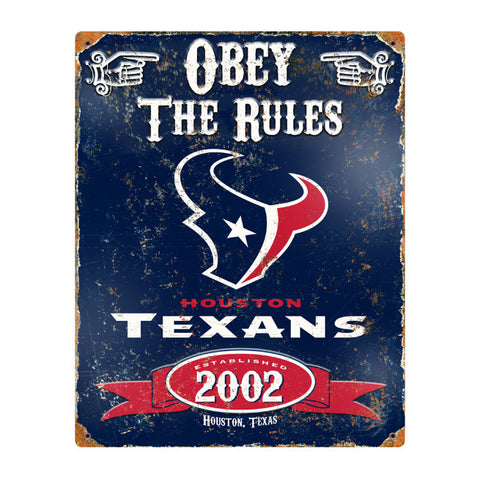 Texans Obey Embossed Metal Sign