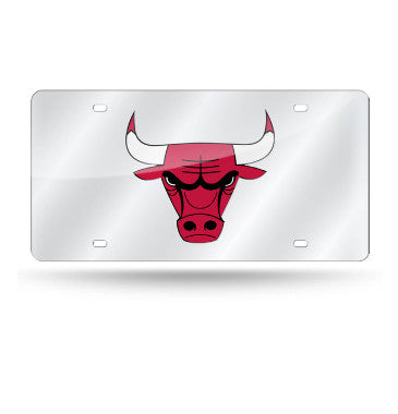 Bulls Laser Cut License Plate Tag Silver