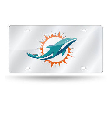 Dolphins Laser Cut License Plate Tag Silver