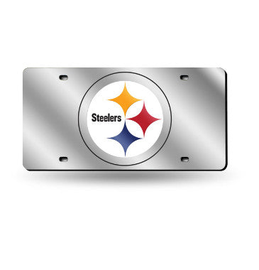 Steelers Laser Cut License Plate Tag Silver Logo