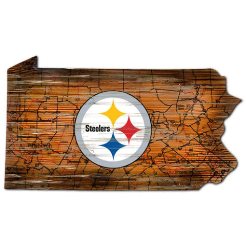 Steelers 24" Wood State Road Map Sign Large