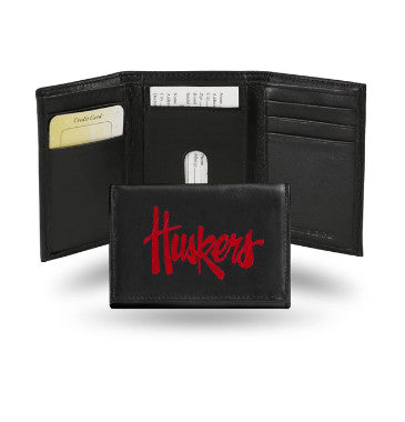 Nebraska Leather Wallet Embroidered Trifold