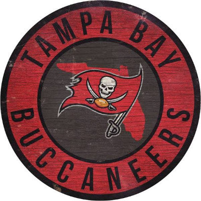 Buccaneers 12" Wood Sign Round Circle w/ State