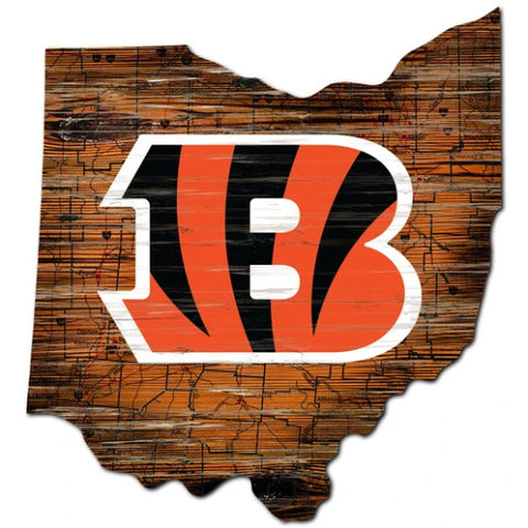 Bengals 12" Wood State Road Map Sign Small