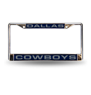 Cowboys Laser Cut License Plate Frame Silver w/ Blue Background