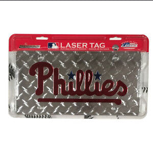 Phillies Laser Cut License Plate Tag Silver Diamond Cut