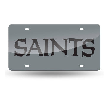 Saints Laser Cut License Plate Tag Silver Name
