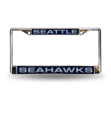 Seahawks Laser Cut License Plate Frame Silver w/ Blue Background & Gray Letters