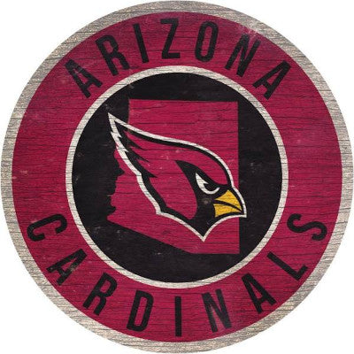 Cardinals 12" Wood Sign Round Circle w/ State NFL
